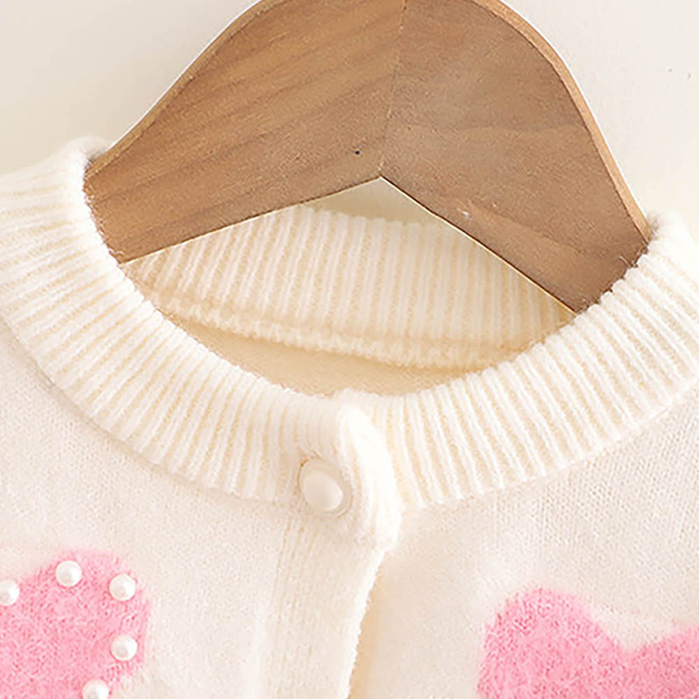 Cream Pearl Hearts Warmer cardigan Sweater for Kids