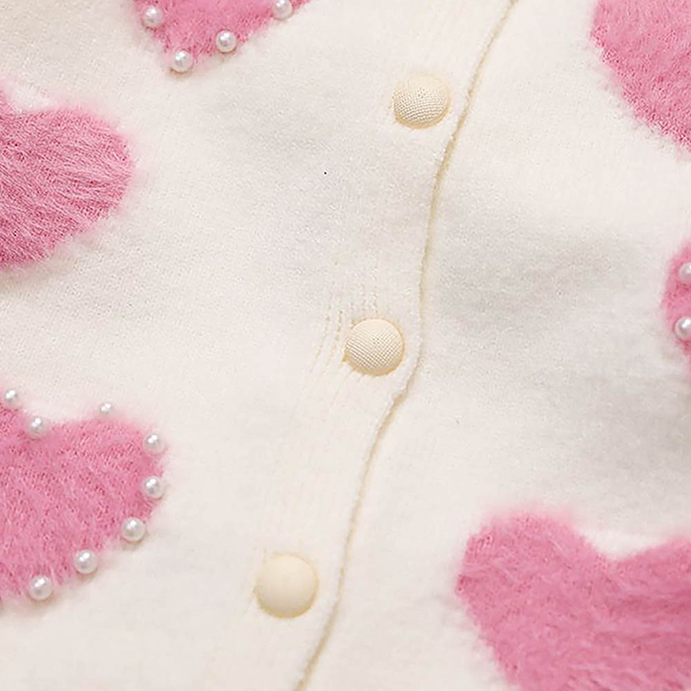 Cream Pearl Hearts Warmer cardigan Sweater for Kids