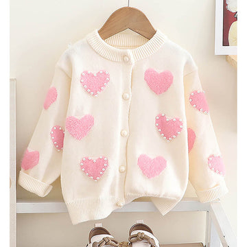 Cream Pearl Hearts Warmer cardigan Sweater for Kids