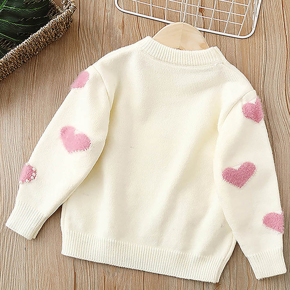 Cream Pearl Hearts Warmer cardigan Sweater for Kids