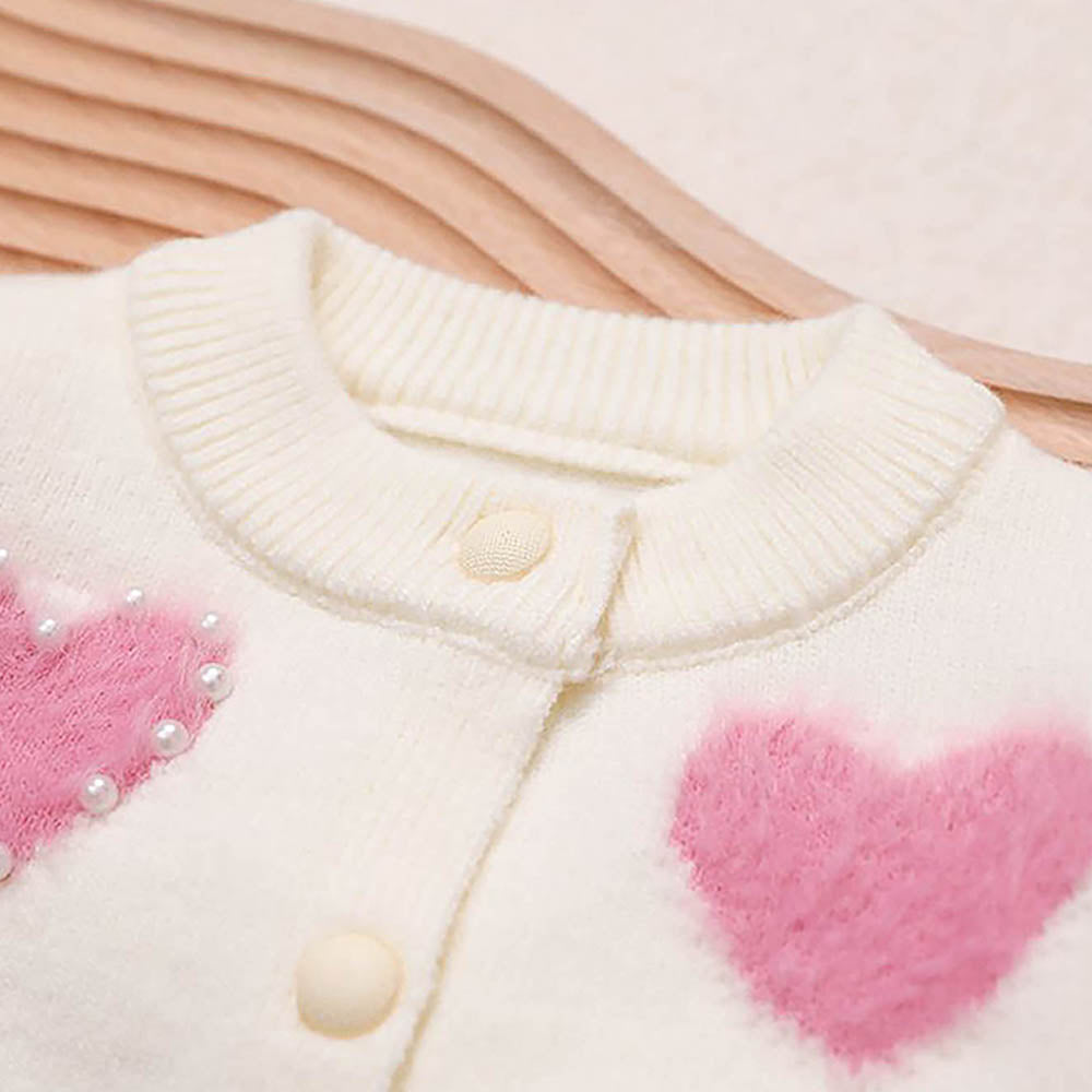 Cream Pearl Hearts Warmer cardigan Sweater for Kids