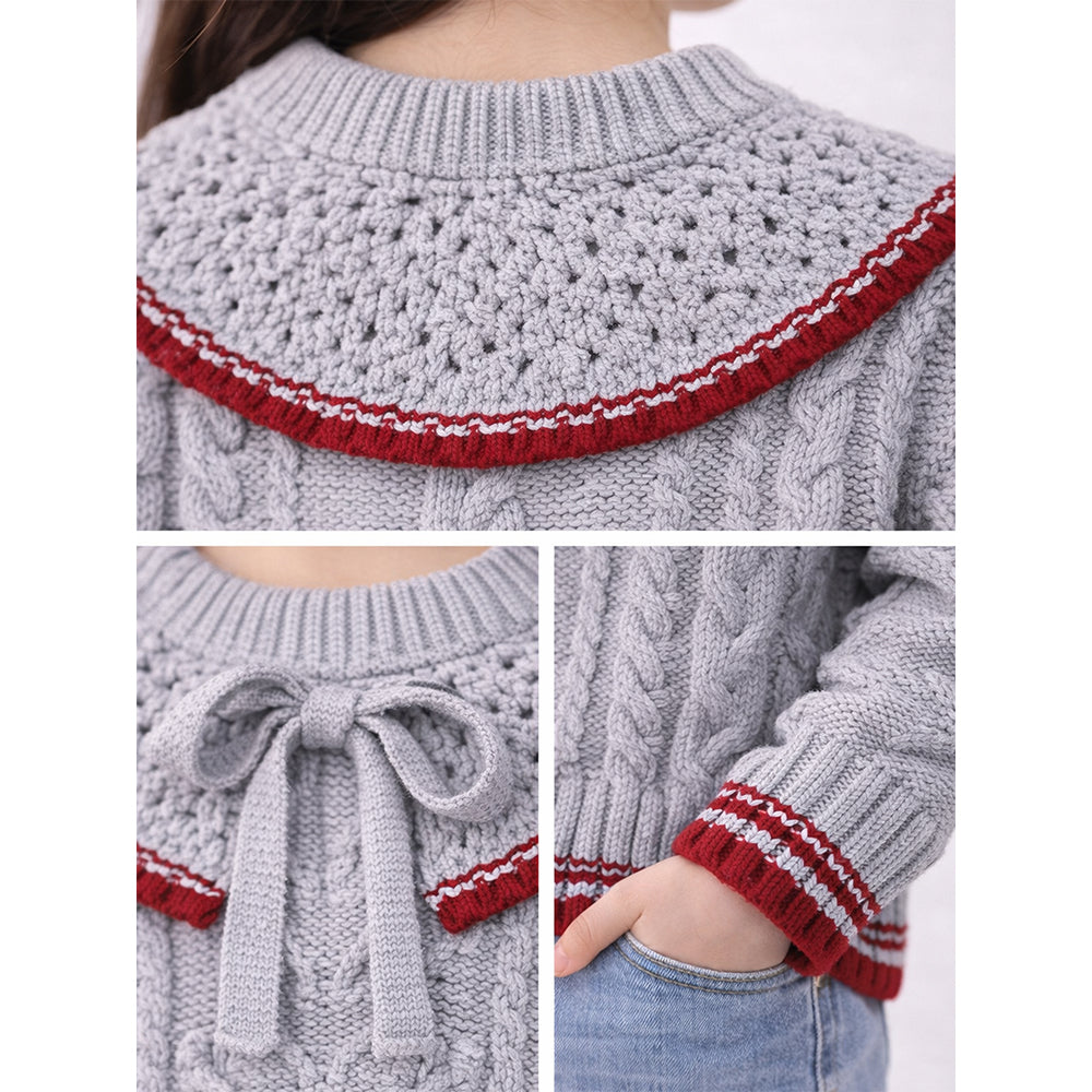 Grey Sweater with Red Border, Winter Cardigan Sweater for Kids