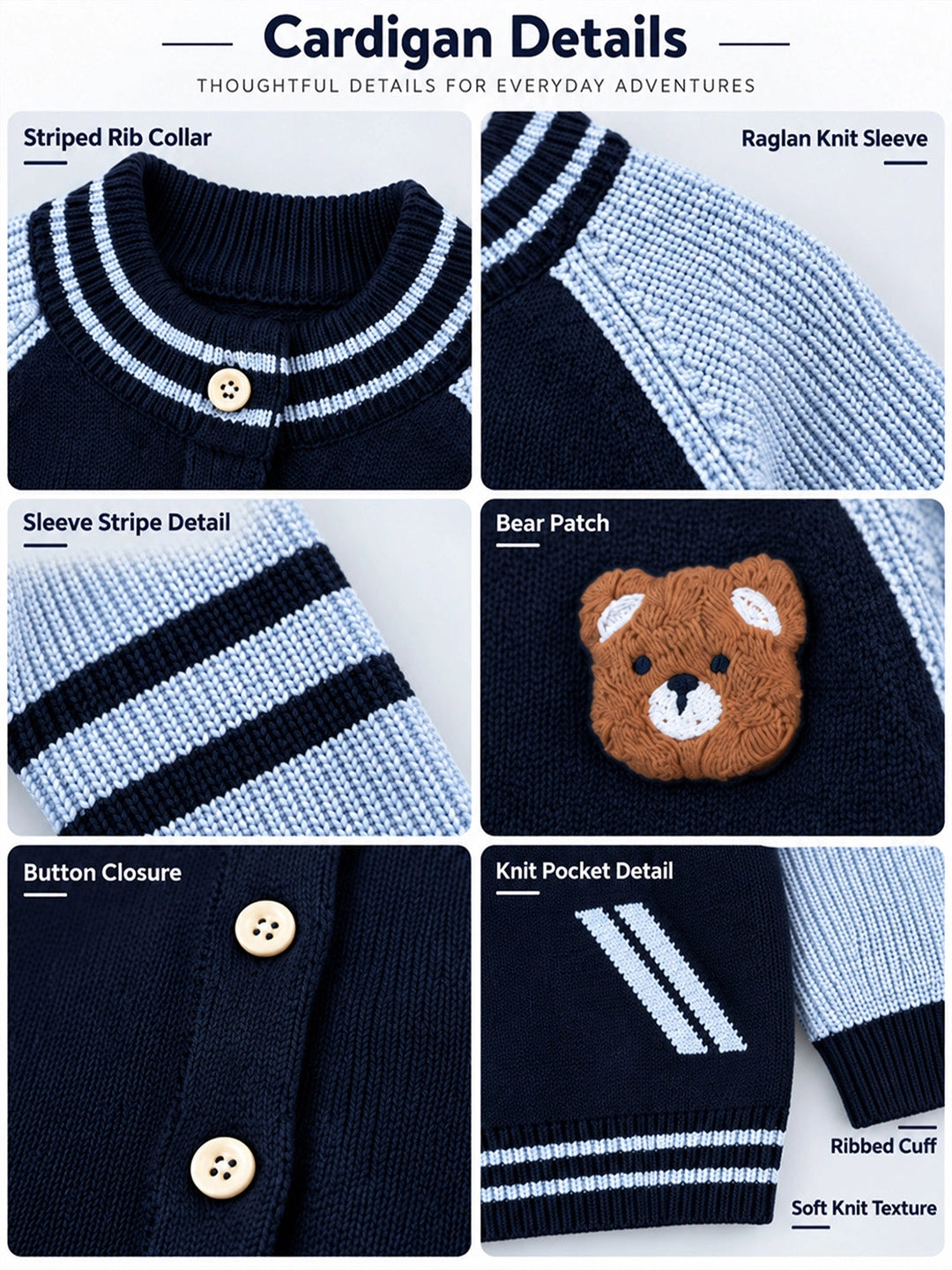 Grey & Navy Blue Puppy Winter Cardigan Sweater for Kids