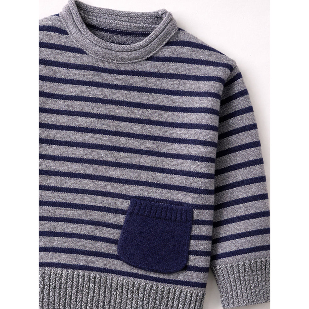 Grey Striped Cardigan with Scarf, Winter Cardigan Sweater for Kids