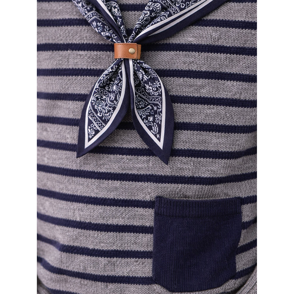 Grey Striped Cardigan with Scarf, Winter Cardigan Sweater for Kids