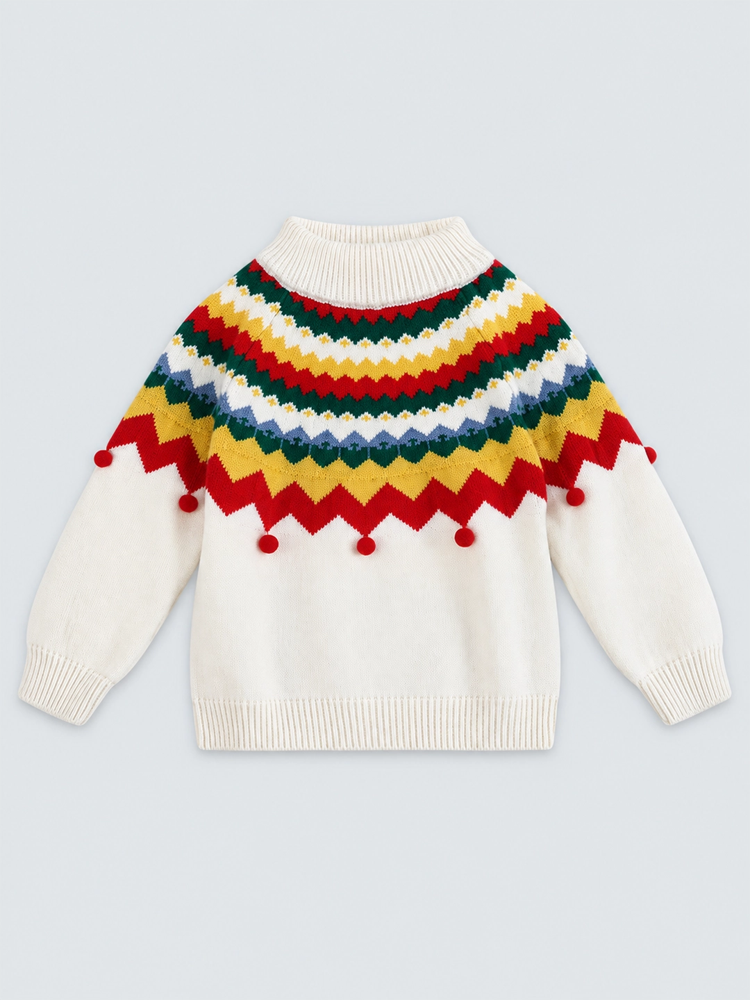 Ivory Multi Colour Xmas Baubles Pompom Style Warmer Cardigan & Christmas Sweater for toddlers & Kids