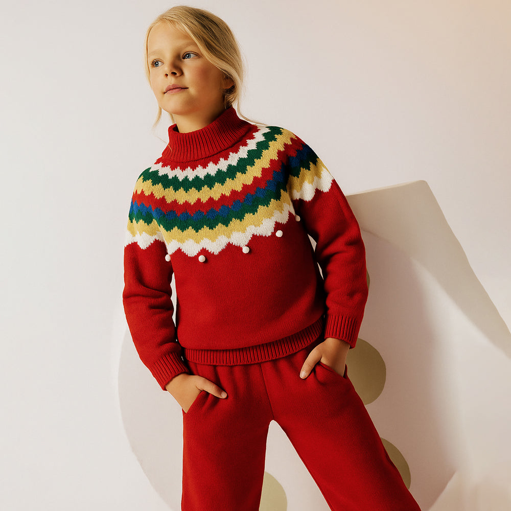 Maroon Multi Colour Xmas Baubles Pompom Style Warmer Cardigan & Christmas Sweater for toddlers & Kids