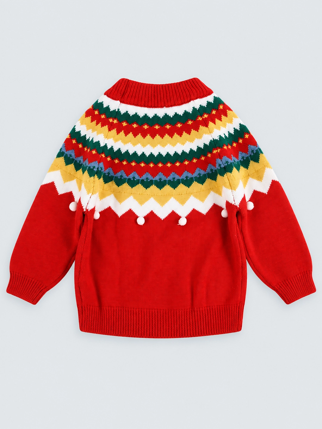Maroon Multi Colour Xmas Baubles Pompom Style Warmer Cardigan & Christmas Sweater for toddlers & Kids
