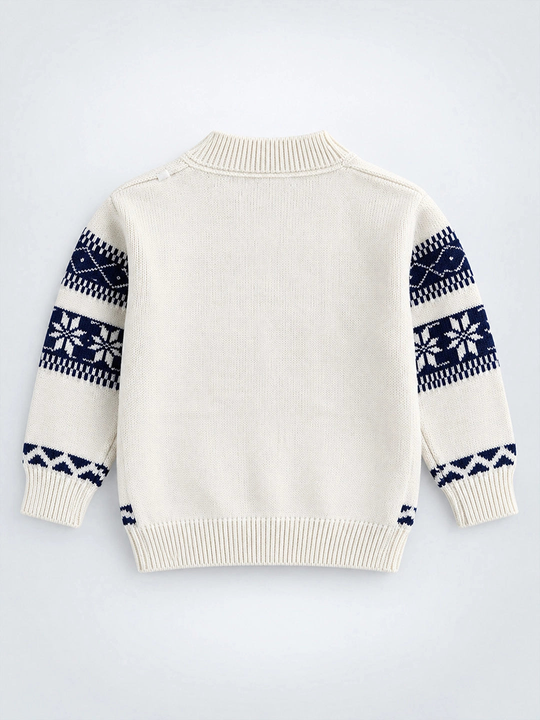 Cream & Navy Blue Nordic Pattern Winter Cardigan Sweater for Kids
