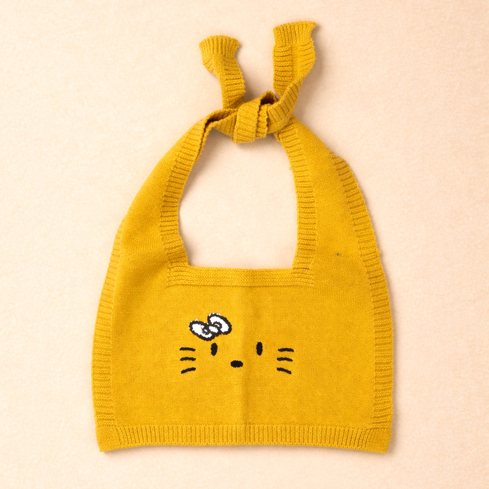 Navy & Yellow Cat Design Cardigan with Muffler, Winter Cardigan Sweater for Kids