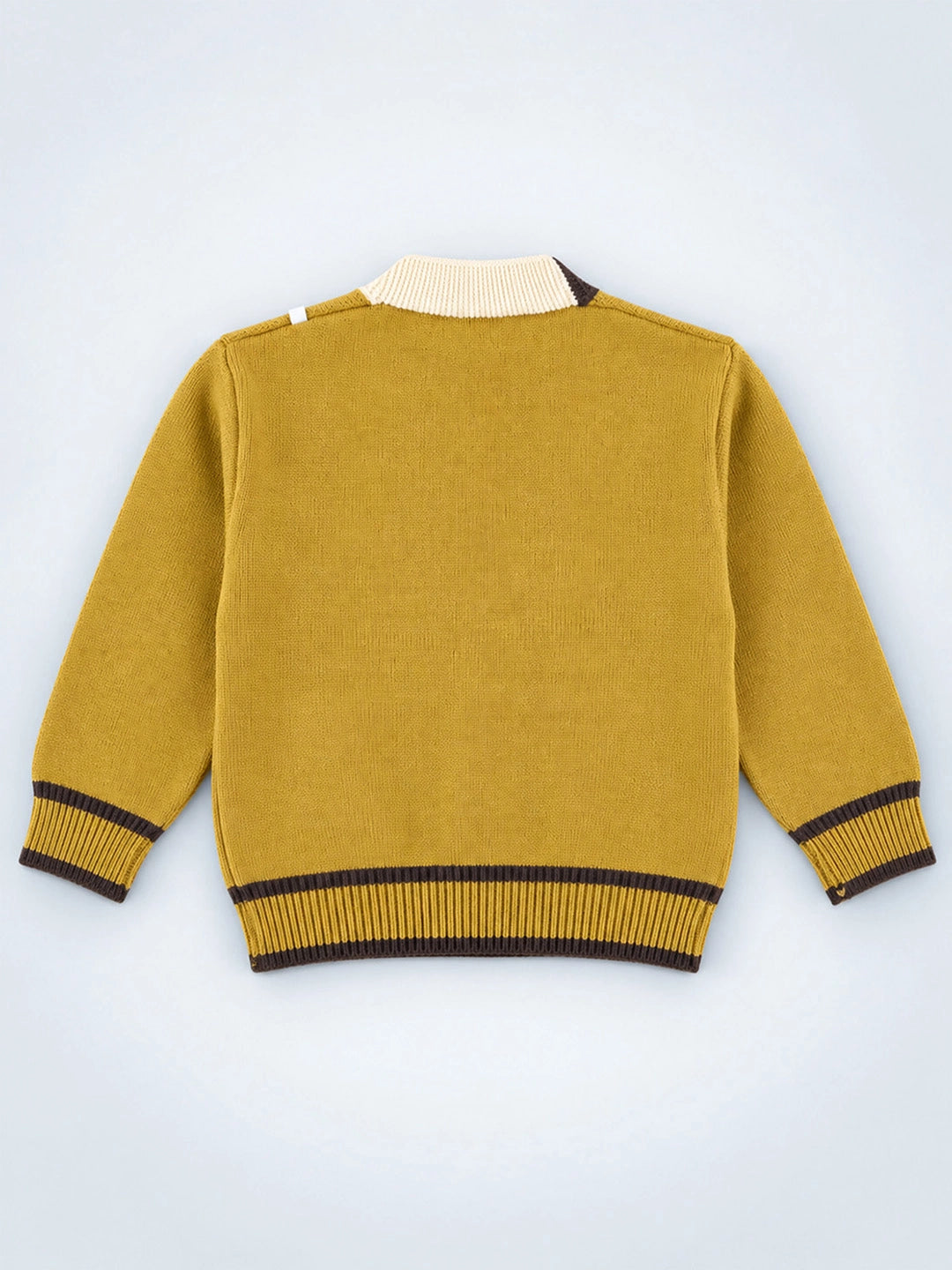 Olive Yellow V-Neck Puppy Pocket V Neck Winter Cardigan Sweater for Kids