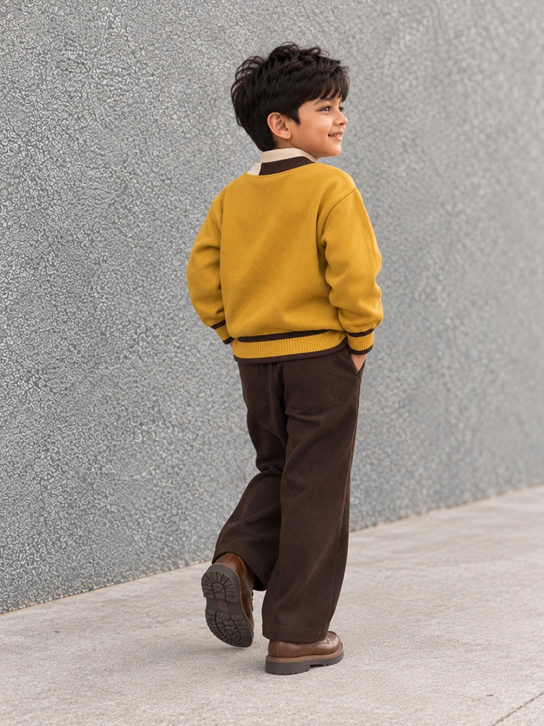 Olive Yellow V-Neck Puppy Pocket V Neck Winter Cardigan Sweater for Kids