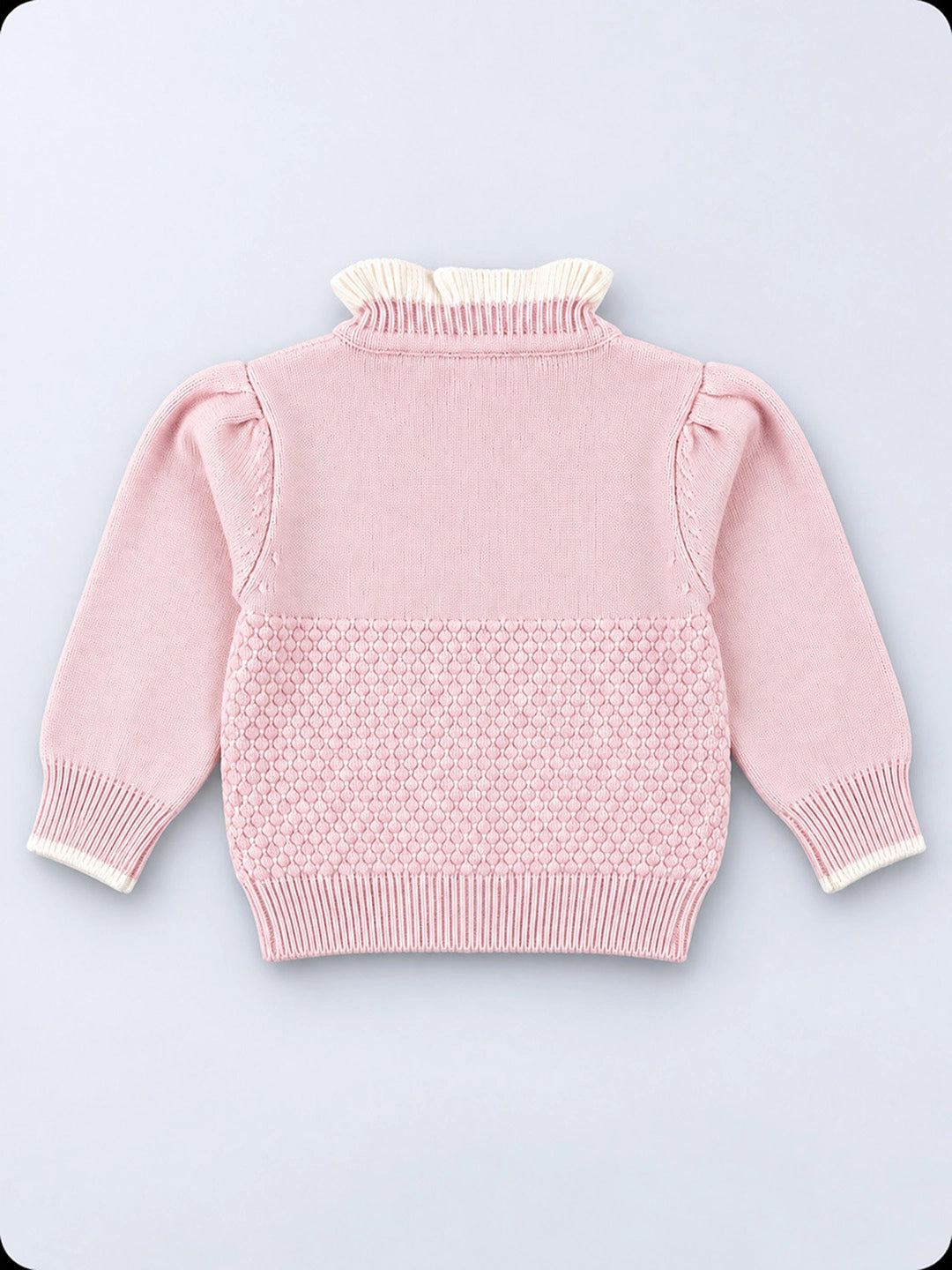 Peach Ruffle Neck Cat Bow Knitted Winter Cardigan Sweater for Girls