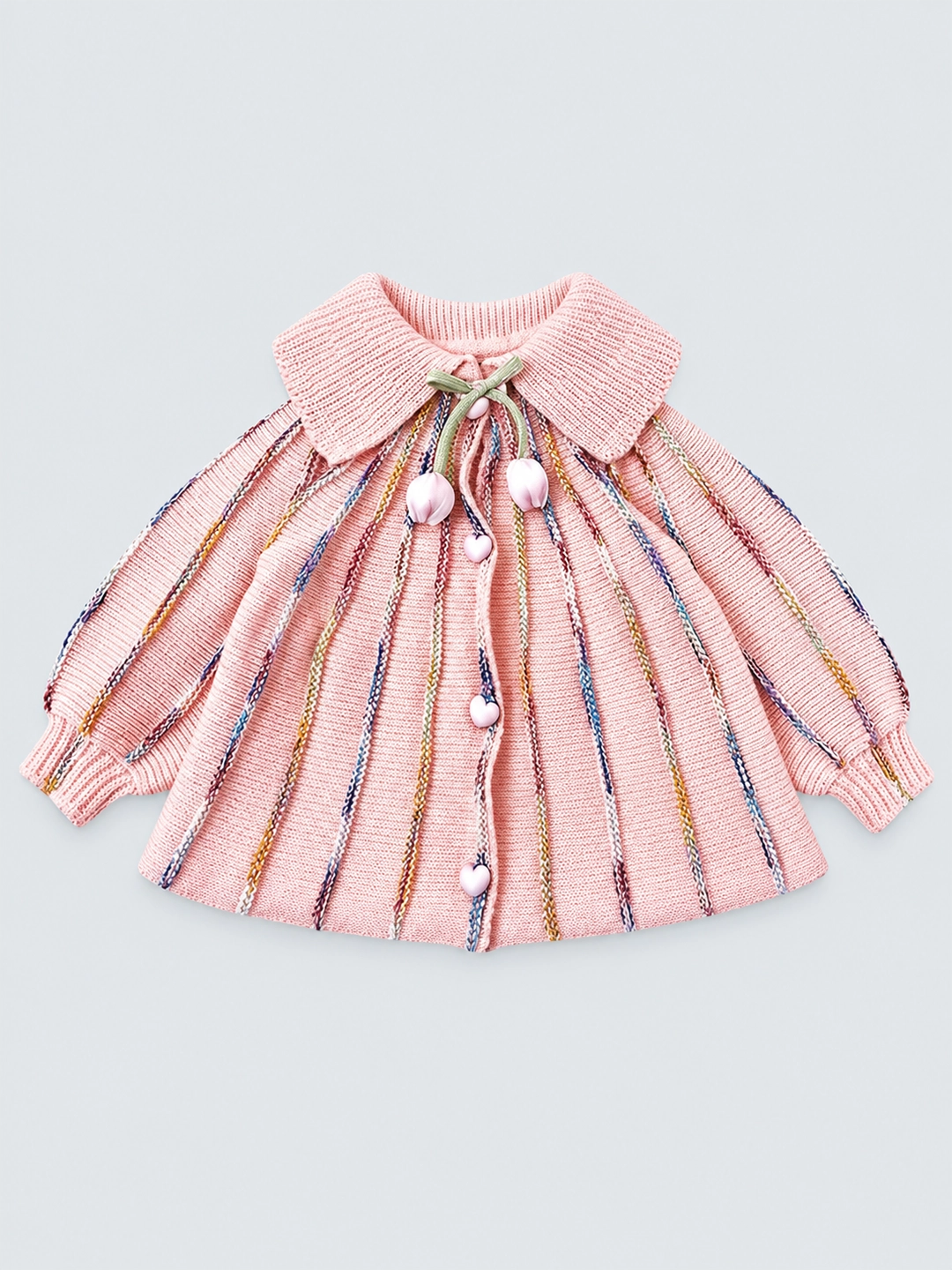 Oversized Flaired Peach Tulips Knitted Warmer Cardigan with matching Hairclip