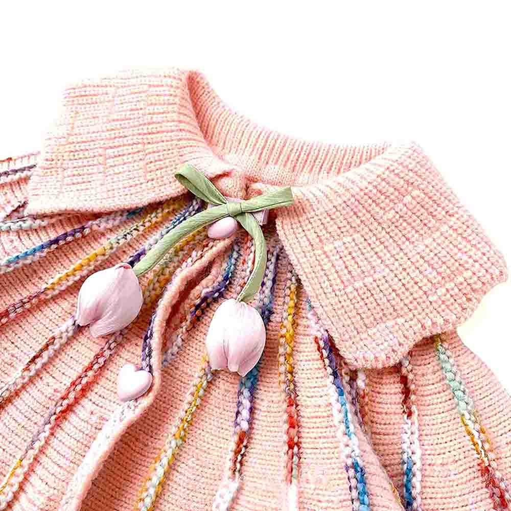 Oversized Flaired Peach Tulips Knitted Warmer Cardigan with matching Hairclip
