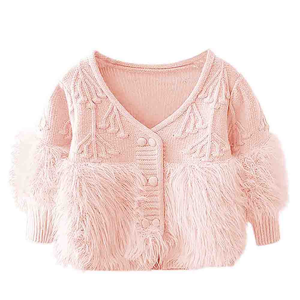 Peach Furry Knitted cardigan Sweater for Kids