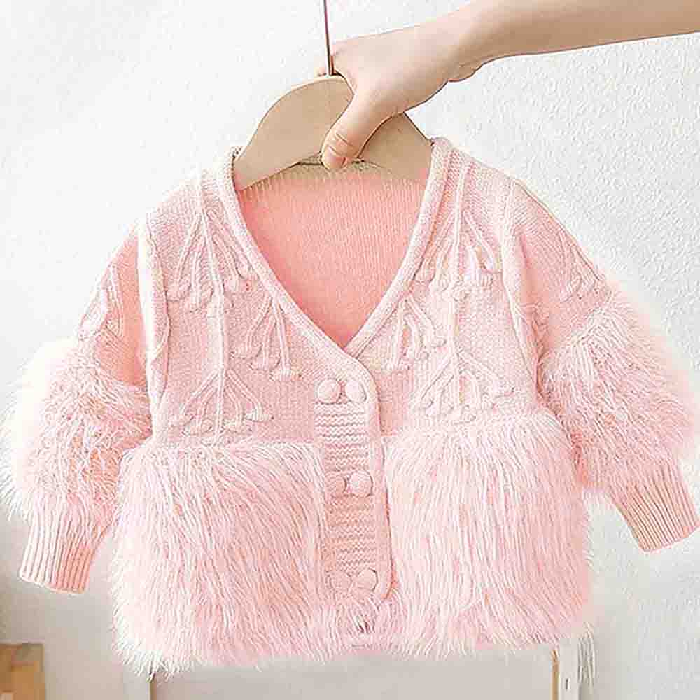 Peach Furry Knitted cardigan Sweater for Kids