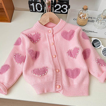 Baby Pink Pearl Hearts Warmer cardigan Sweater for Kids