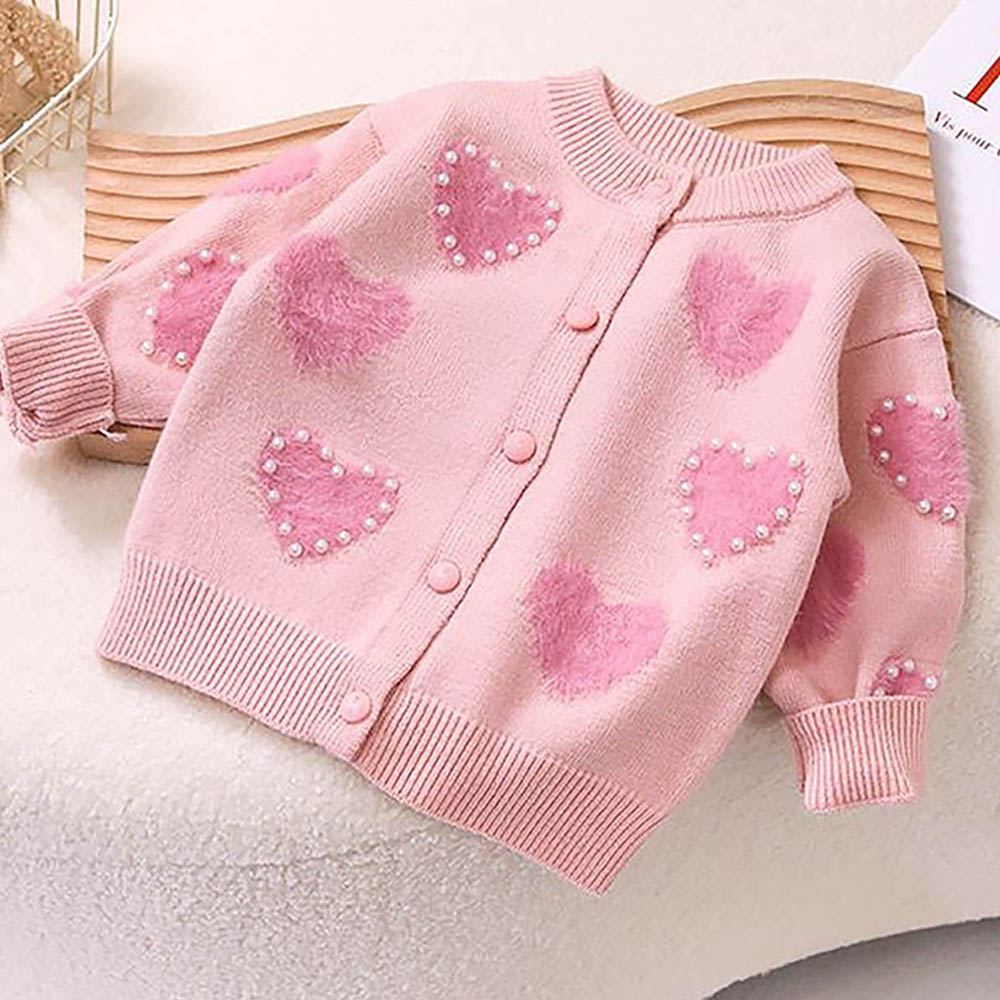 Baby Pink Pearl Hearts Warmer cardigan Sweater for Kids