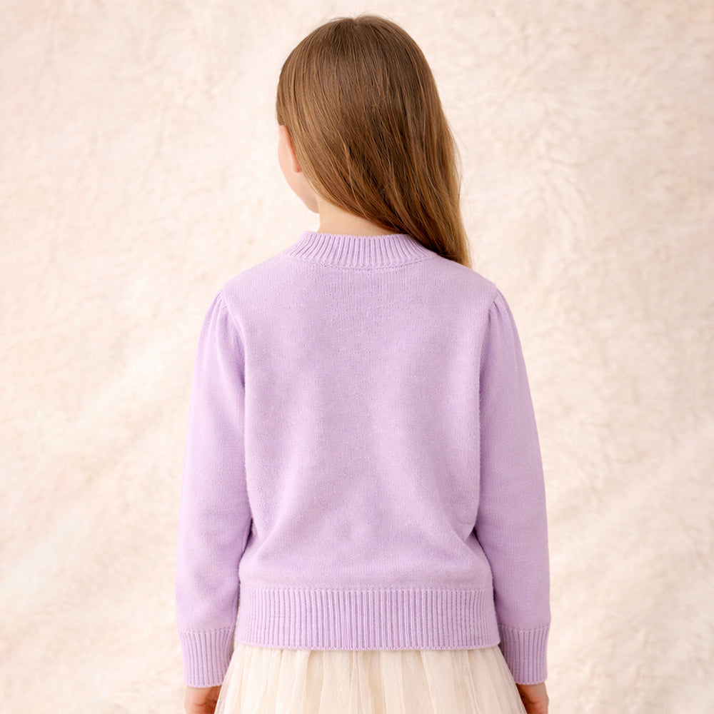Purple Bow Knit Cardigan with Matching Sling Bag, Winter Cardigan Sweater for Kids