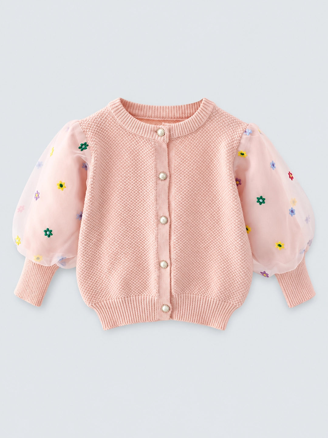 Pink Floral Puff Style Stylish Warmer Cardigan & Christmas Sweater for toddlers & Kids