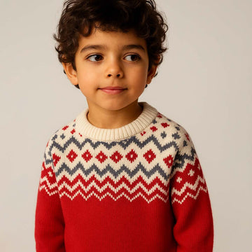 Red & Cream Diamond Warmer, Cardigan & Christmas Sweater for Kids