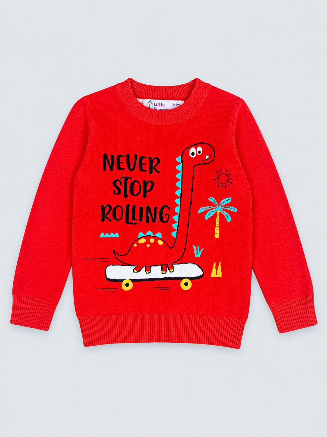 Red Rolling Dino cardigan Sweater for Kids