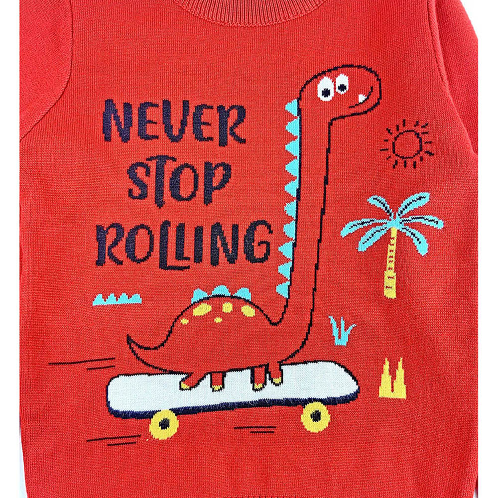 Red Rolling Dino cardigan Sweater for Kids