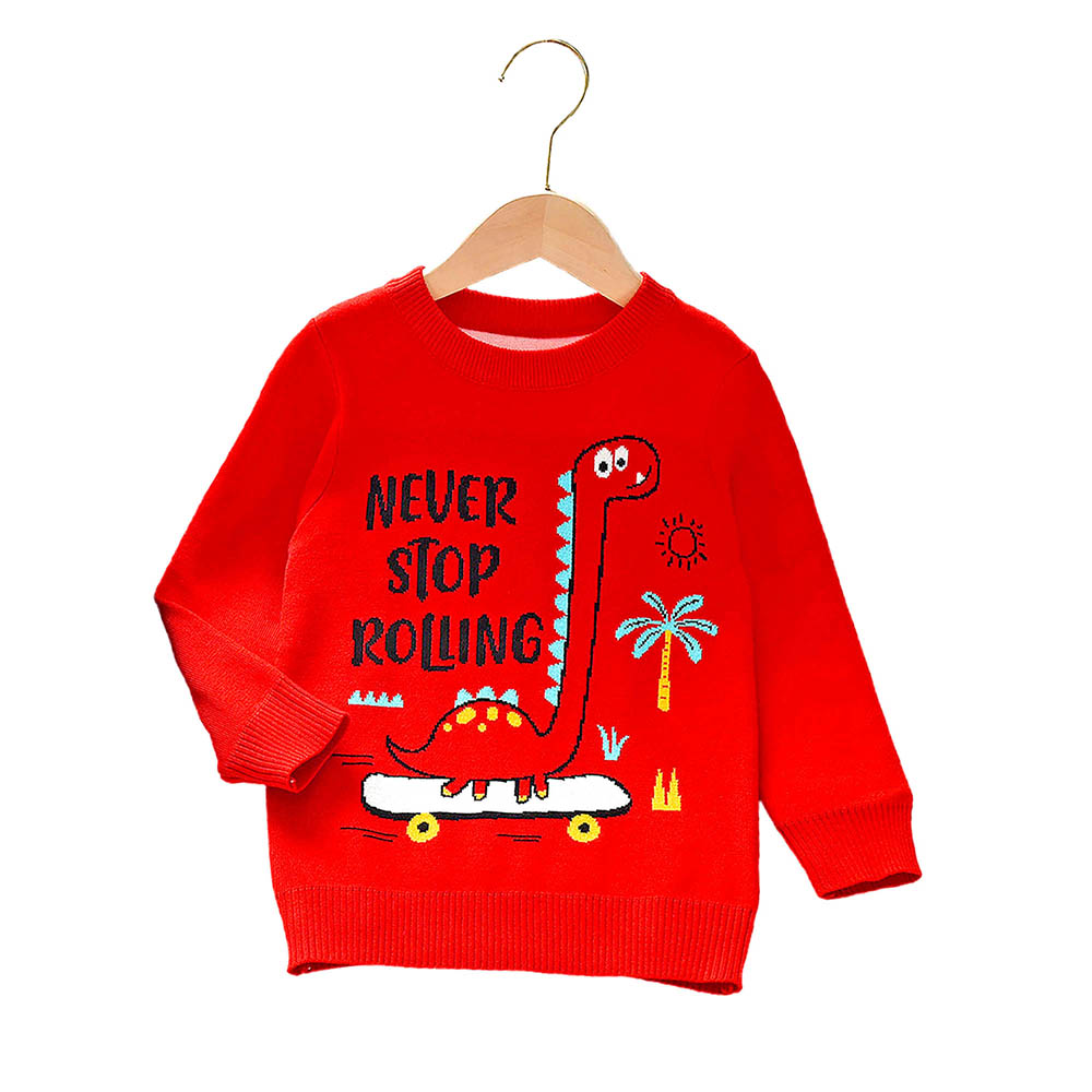 Red Rolling Dino cardigan Sweater for Kids