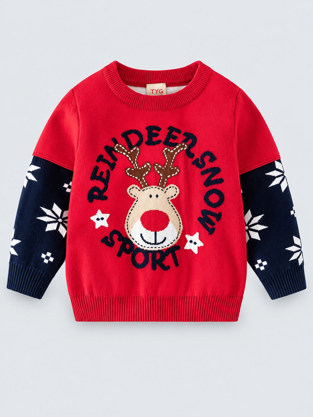 Red Sport Reindeer with Blue Sleeves Warmer Cardigan & Christmas Sweater for toddlers & Kids