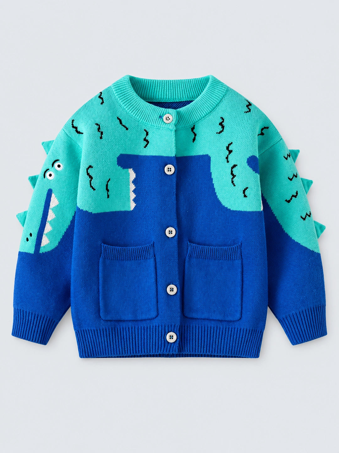 Turquoise Blue Dinosaur Cardigan/Warmer/Sweater for Toddlers & Kids