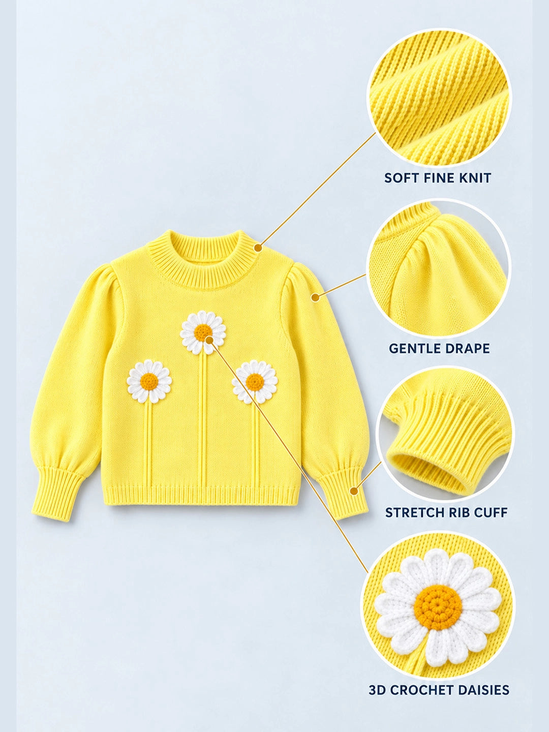 Yellow Daisy Knitted Peplum Winter Cardigan Sweater for Girls