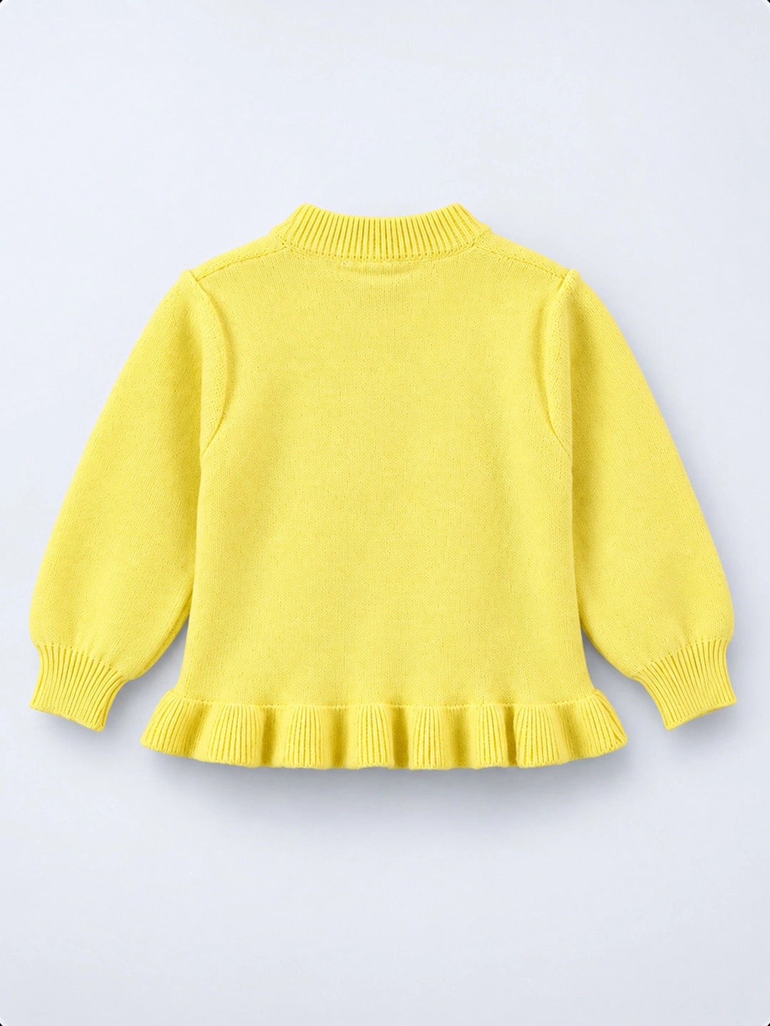 Yellow Daisy Knitted Peplum Winter Cardigan Sweater for Girls