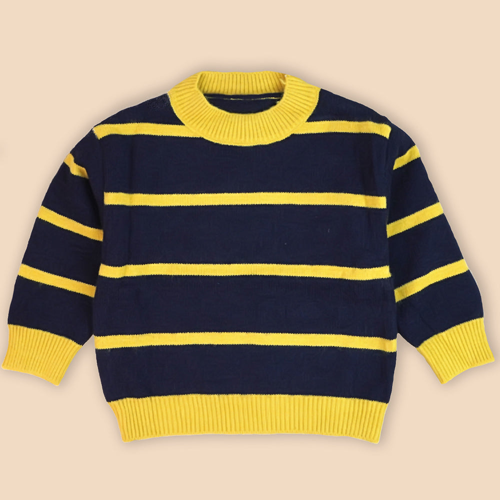Navy & Yellow Stripes Cardigan with Muffler, Winter Cardigan Sweater for Kids