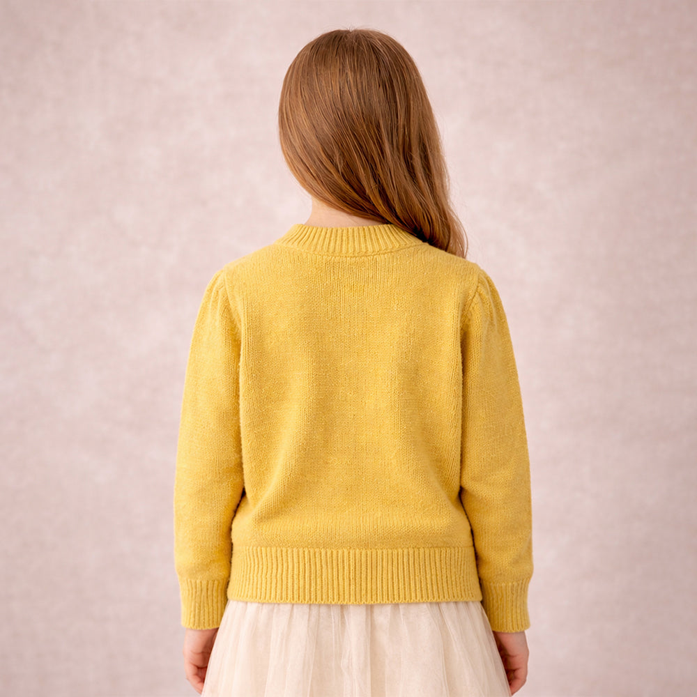 Yellow & Cream Attached Jacket Style Cardigan, Winter Cardigan Sweater for Kids