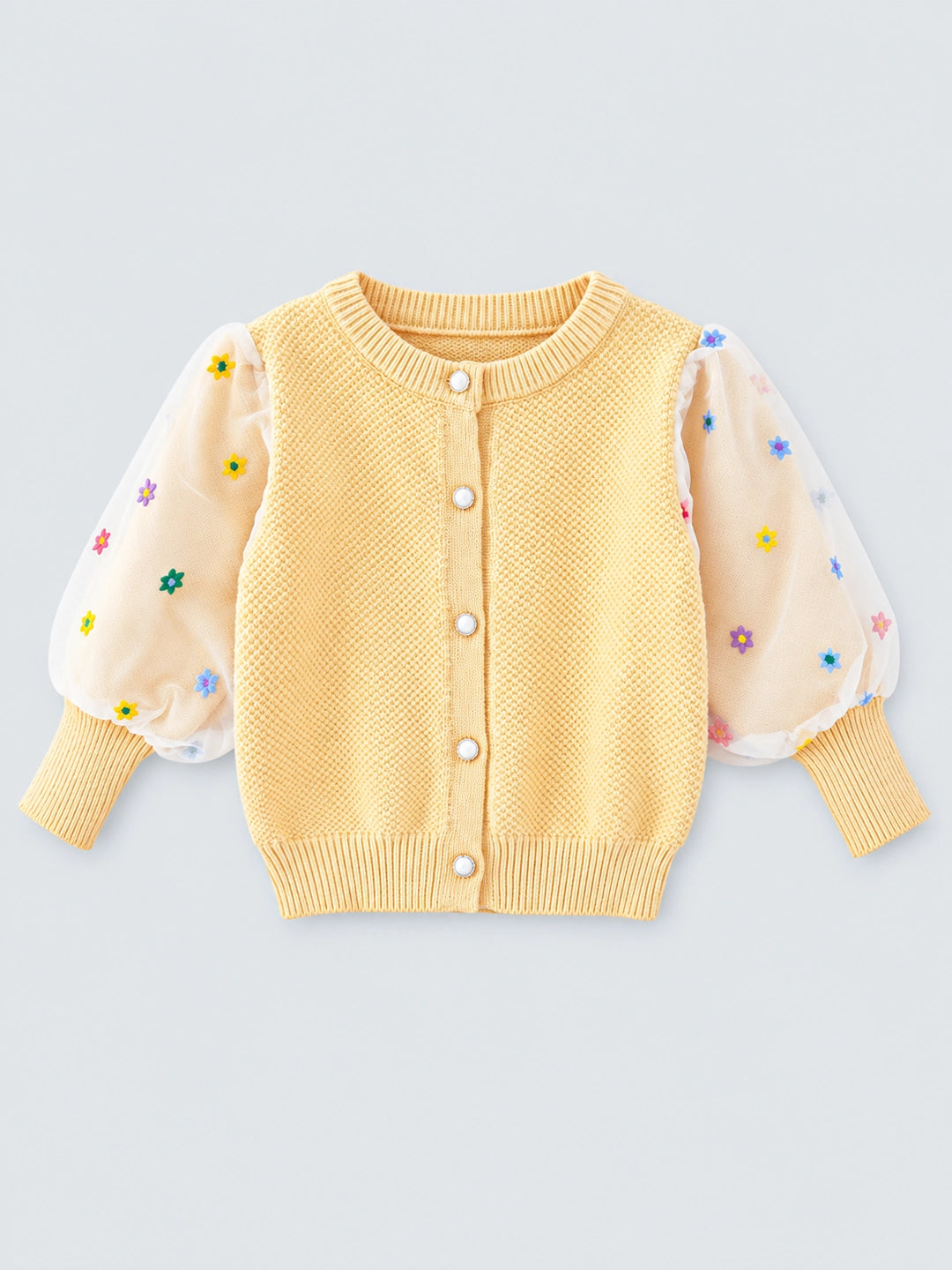Yellow Floral Puff Style Stylish Warmer Cardigan & Christmas Sweater for toddlers & Kids