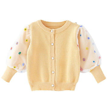 Yellow Floral Puff Style Stylish Warmer Cardigan & Christmas Sweater for toddlers & Kids
