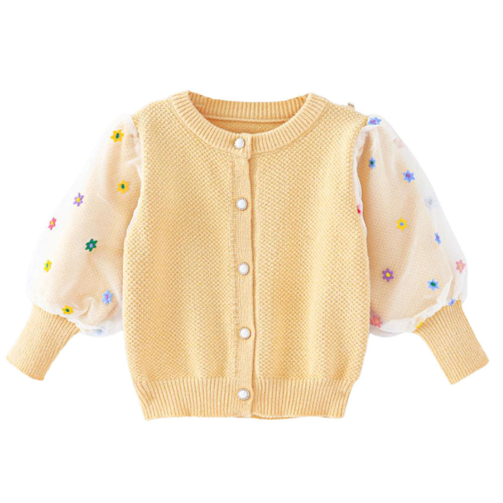 Yellow Floral Puff Style Stylish Warmer Cardigan & Christmas Sweater for toddlers & Kids