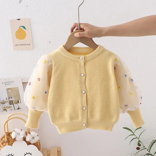 Yellow Floral Puff Style Stylish Warmer Cardigan & Christmas Sweater for toddlers & Kids