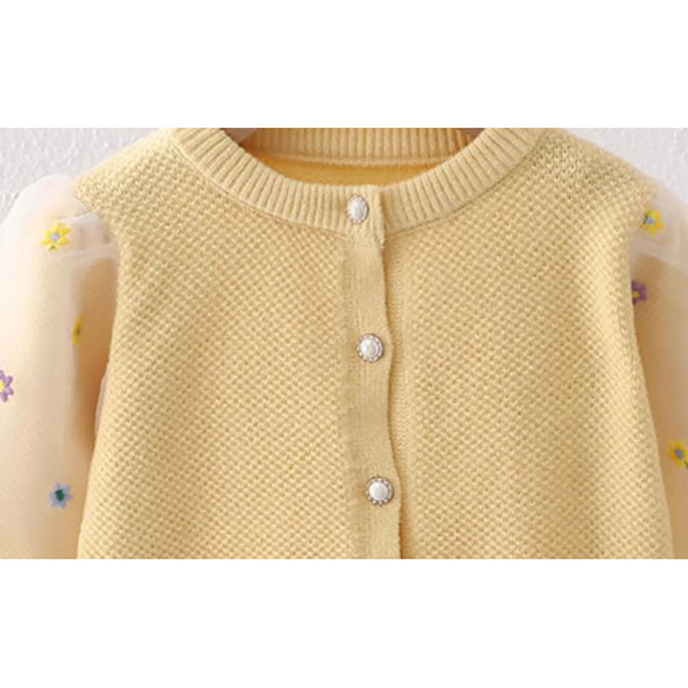 Yellow Floral Puff Style Stylish Warmer Cardigan & Christmas Sweater for toddlers & Kids