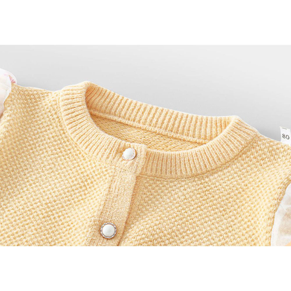 Yellow Floral Puff Style Stylish Warmer Cardigan & Christmas Sweater for toddlers & Kids