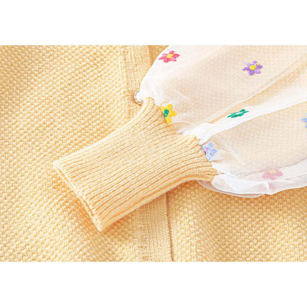 Yellow Floral Puff Style Stylish Warmer Cardigan & Christmas Sweater for toddlers & Kids