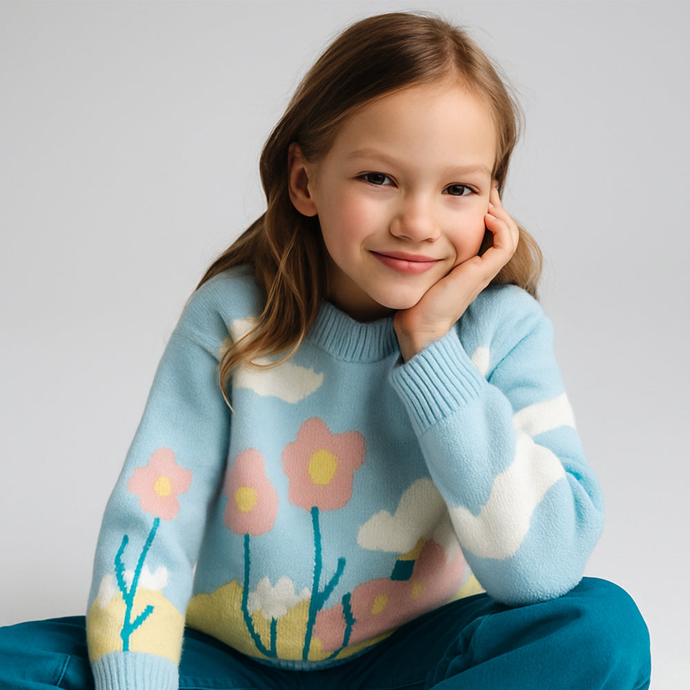 Blue Flower Bloom theme Warmer Cardigan & Christmas Sweater for toddlers & Kids