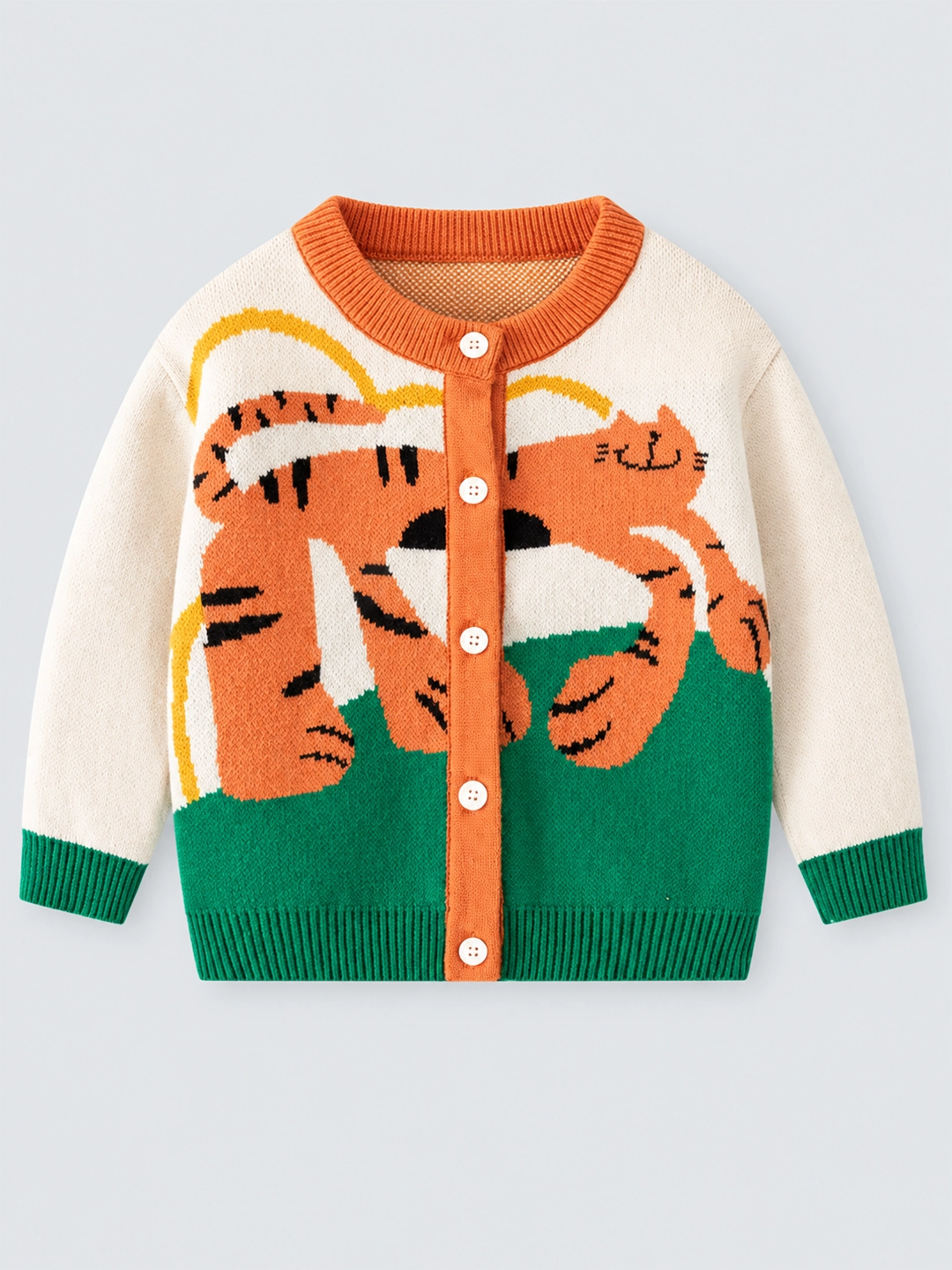 Cream & Green In the Wild Theme Cardigan/Warmer/Sweater for Toddlers & Kids