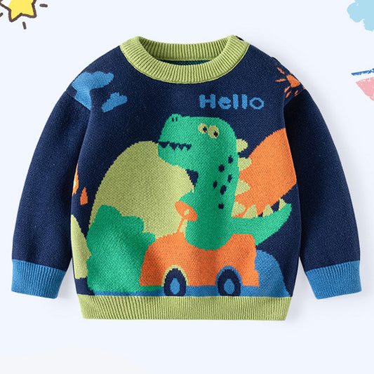 Navy Blue Dino Race Car Theme Cardigan/Warmer/Sweater for Toddlers & Kids