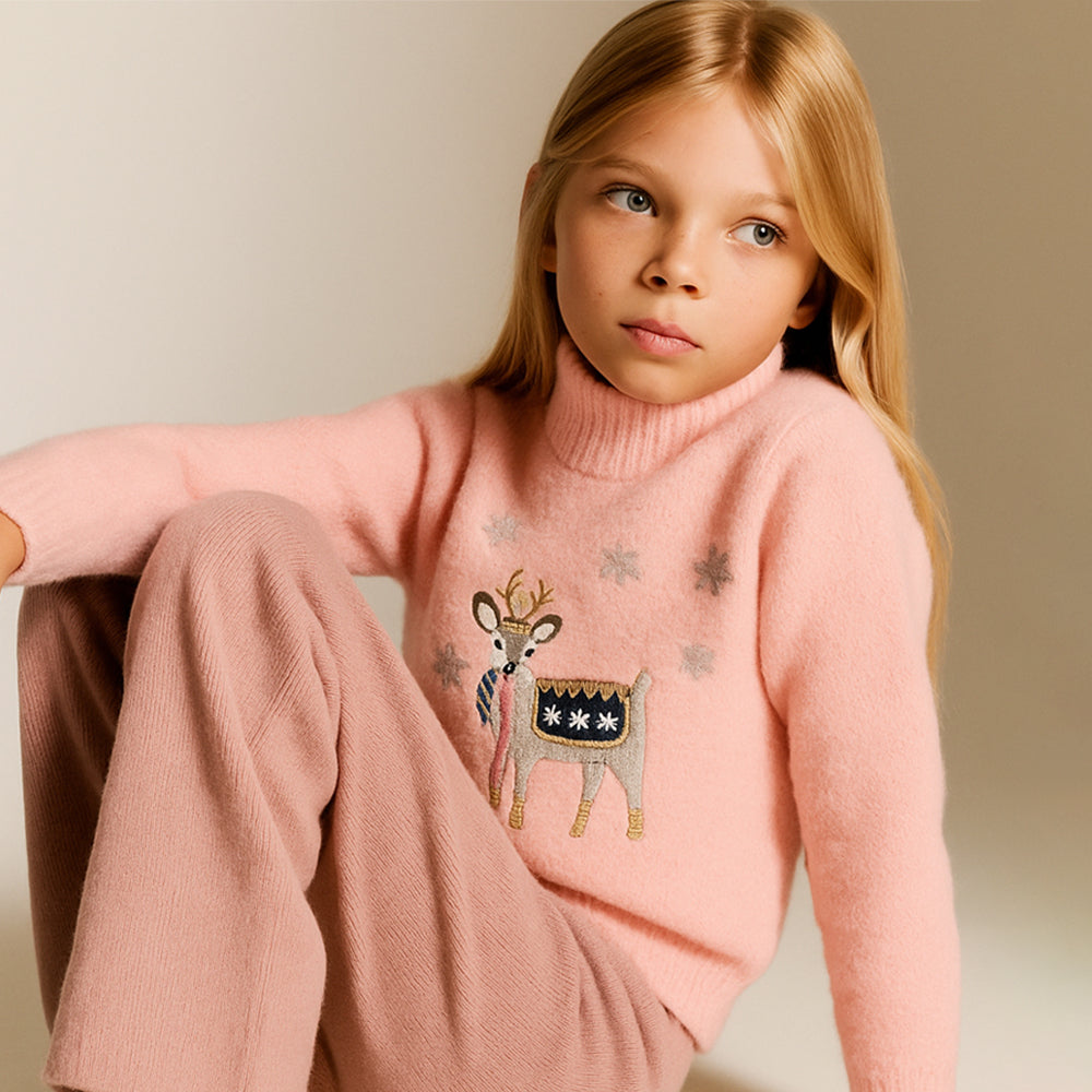 Pink Decked Reindeer Warmer Cardigan & Christmas Sweater for toddlers & Kids