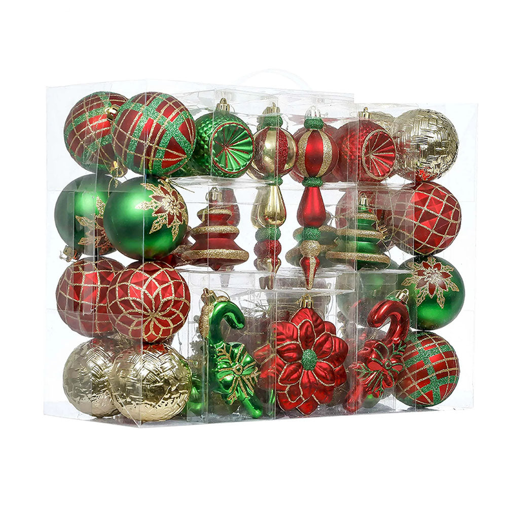 108 pcs classic Red Green &  Gold Poinsettia themed Christmas Balls tree hanging, Xmas Decoration set.