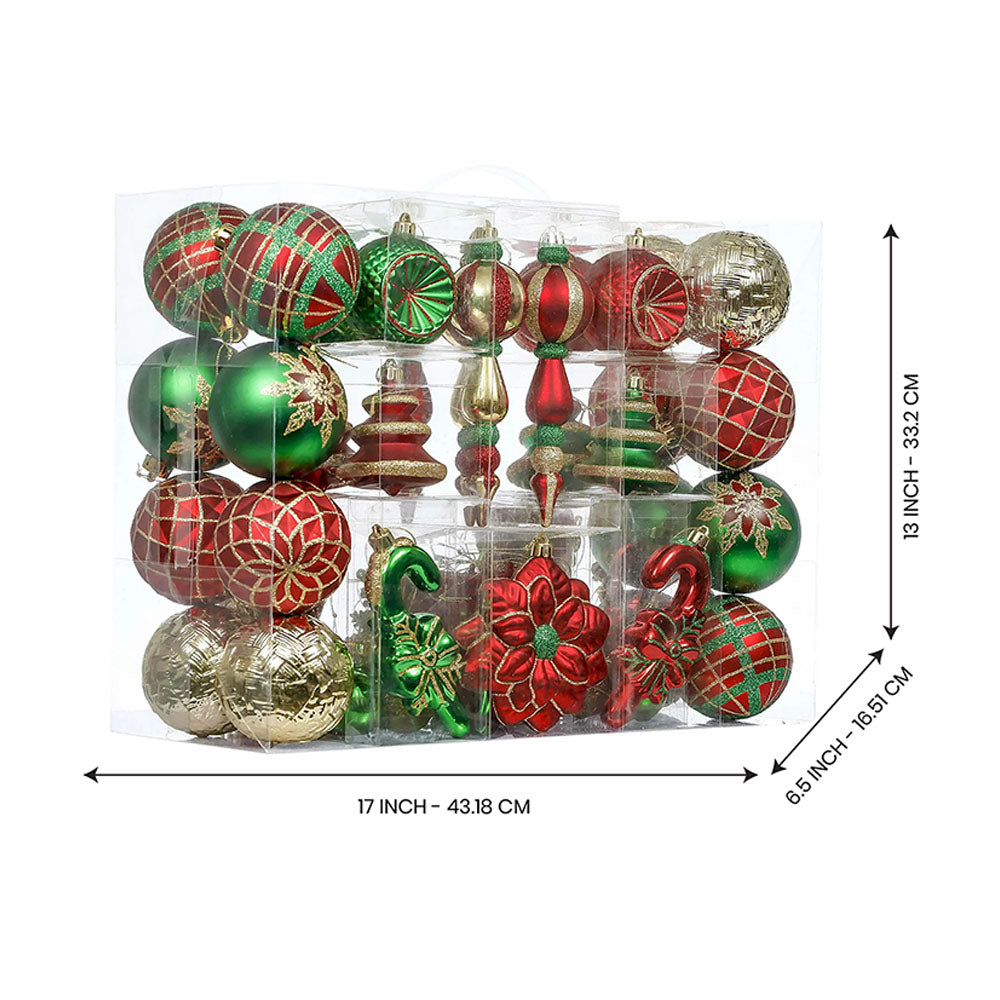 108 pcs classic Red Green &  Gold Poinsettia themed Christmas Balls tree hanging, Xmas Decoration set.