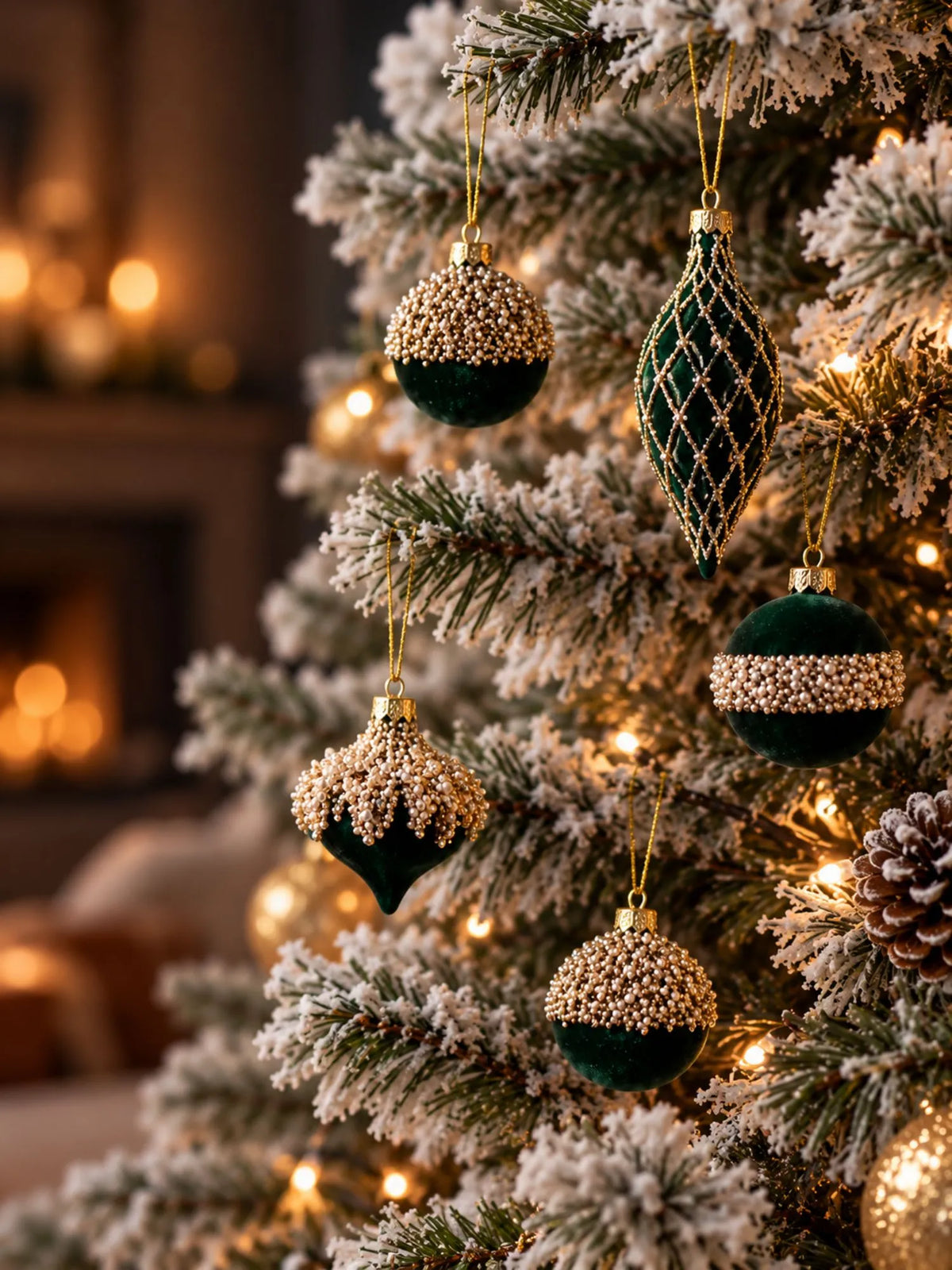 10 pcs Emerlad Velvet & Gold Crystals Christmas Tree Big size Ornaments, Decoration Balls Set