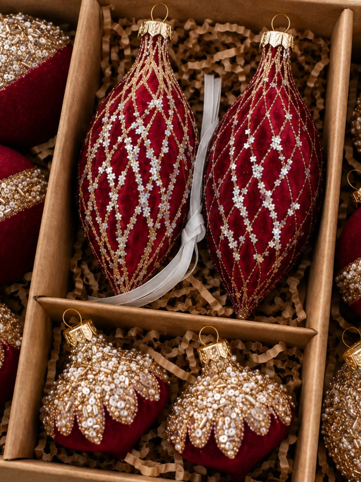10 pcs Wine Velvet & Gold Crystals Christmas Tree Big Size Ornaments, Decoration Balls Set